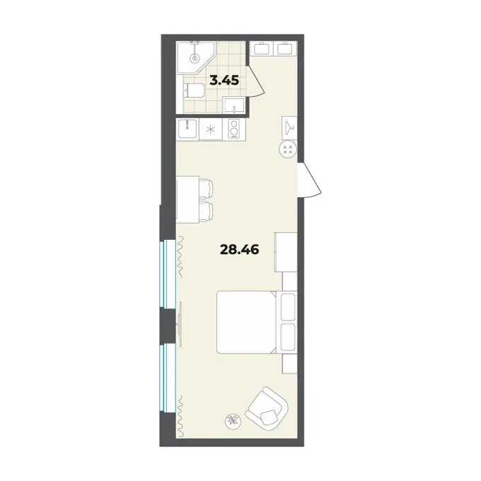 Студия 31.9 м²