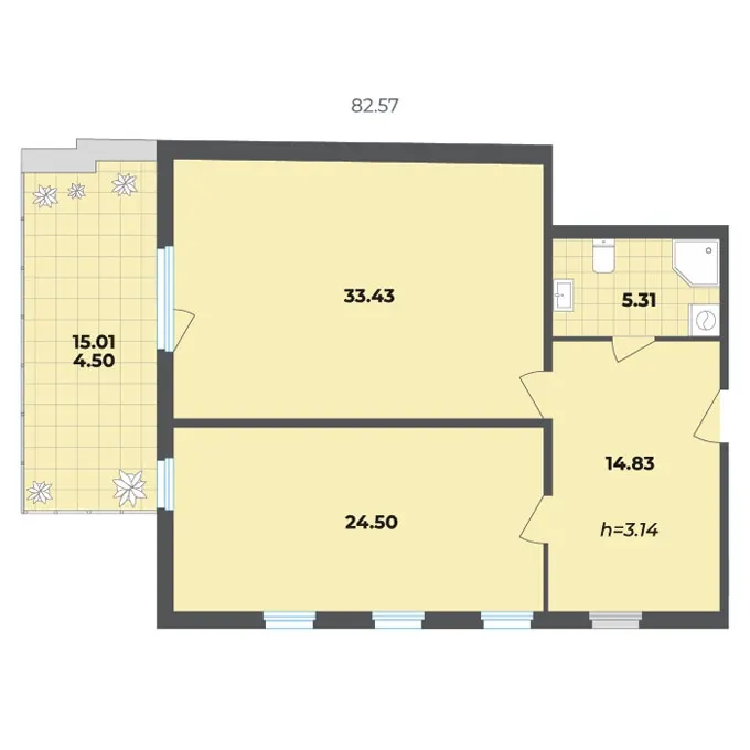 2-комн. 82.6 м²