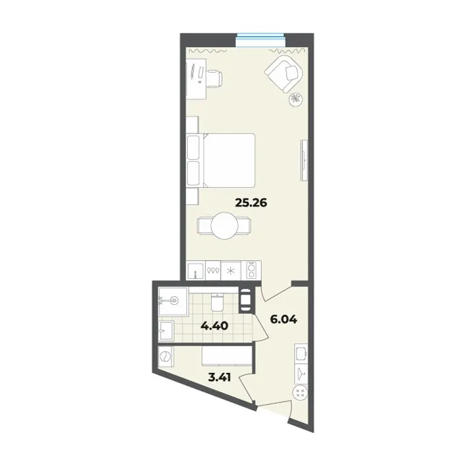 Студия 39.1 м²