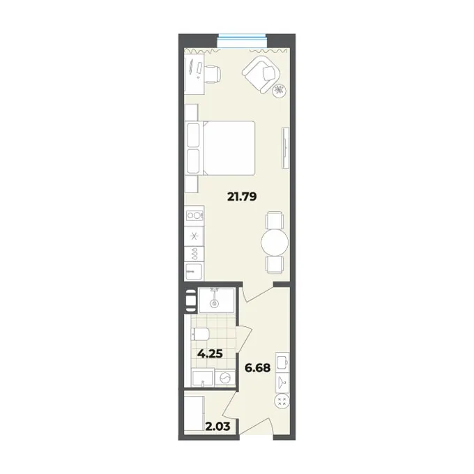 Студия 34.8 м²