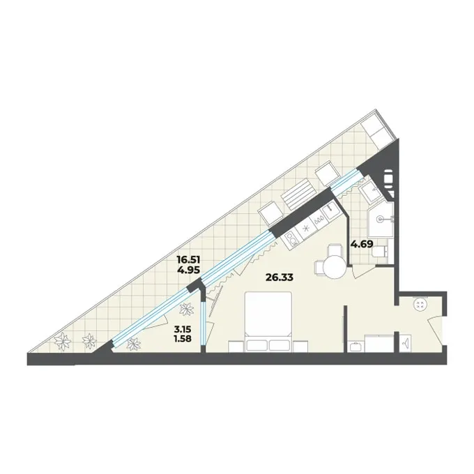 Студия 37.6 м²
