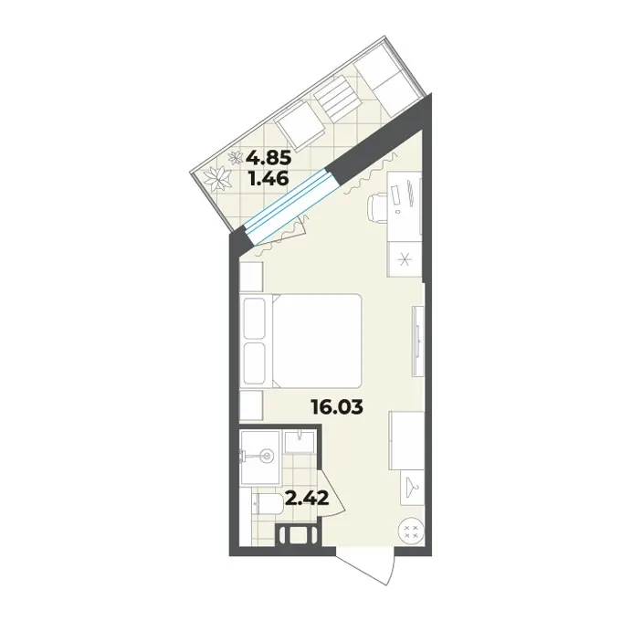 Студия 19.9 м²