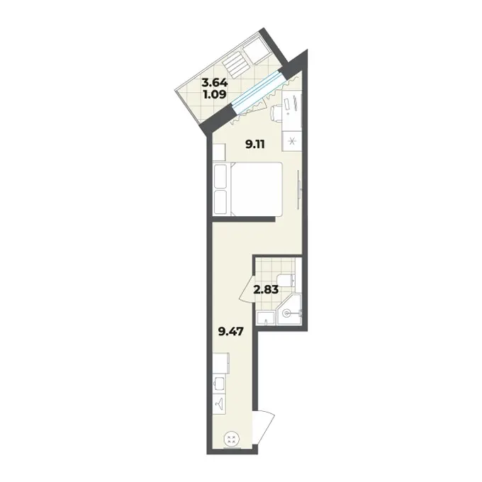 Студия 22.5 м²
