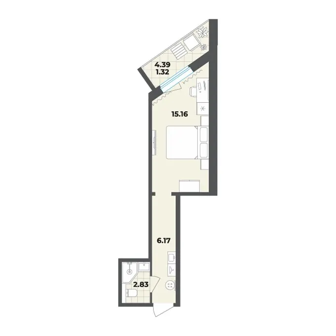 Студия 25.5 м²