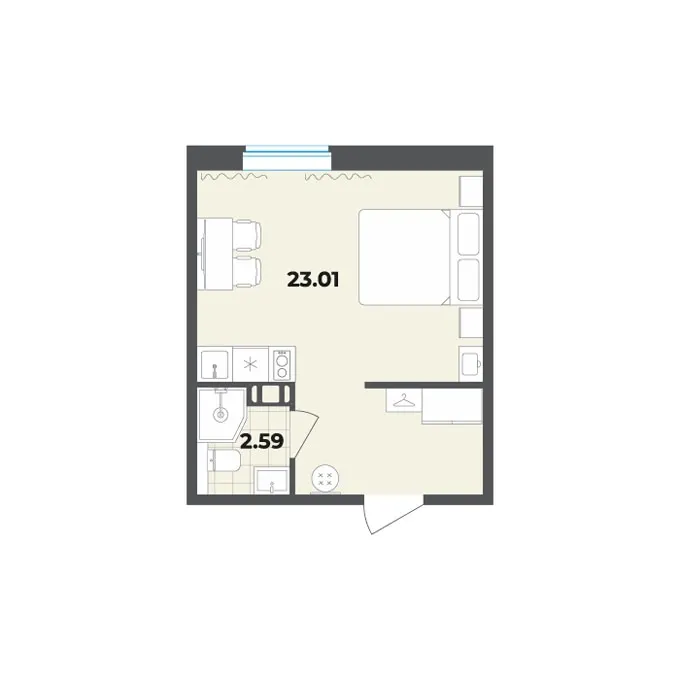 Студия 25.6 м²