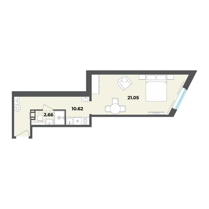 Студия 34.3 м²