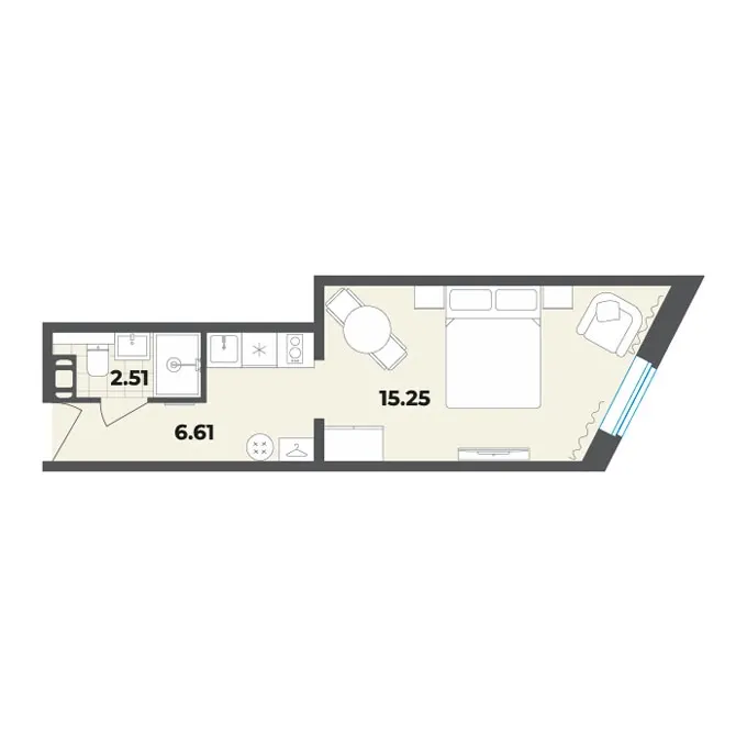 Студия 24.4 м²