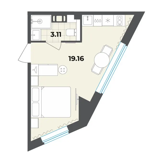 Студия 22.3 м²