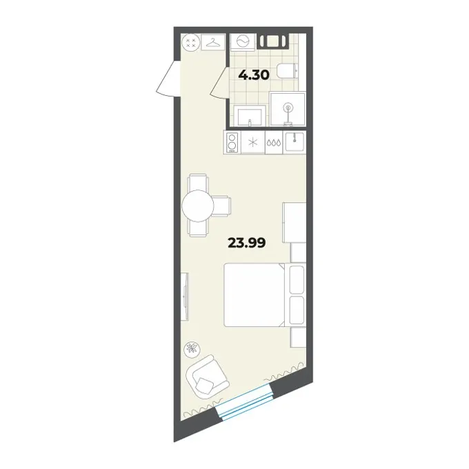 Студия 28.3 м²