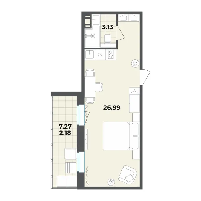 Студия 32.3 м²