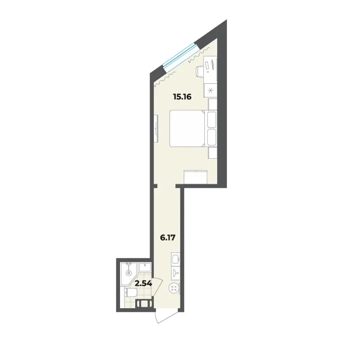 Студия 23.9 м²