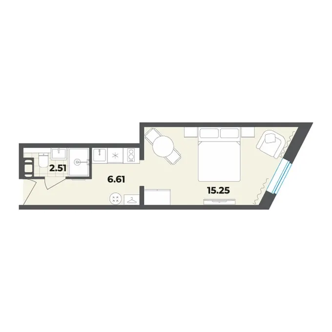 Студия 24.4 м²