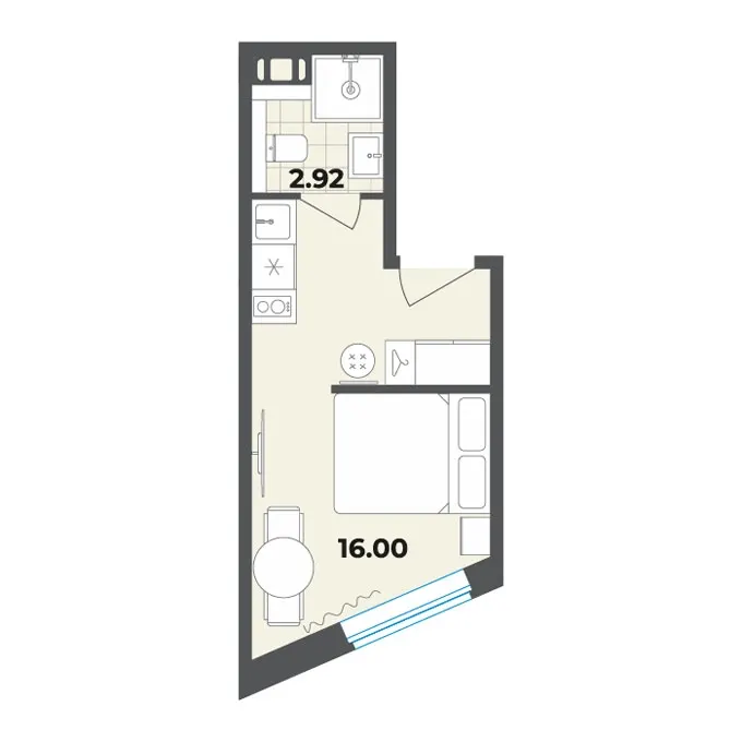 Студия 18.9 м²