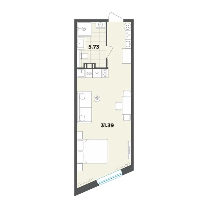 Студия 37.1 м²