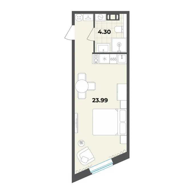 Студия 28.3 м²