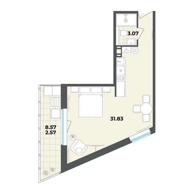 Студия 37.5 м²