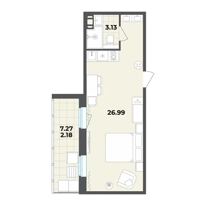 Студия 32.3 м²