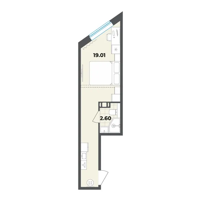 Студия 21.6 м²