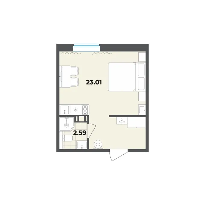 Студия 25.6 м²