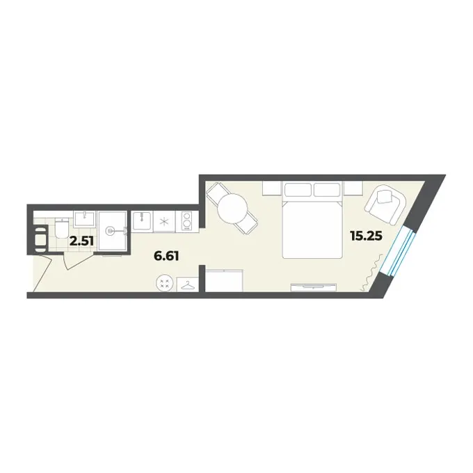 Студия 24.4 м²