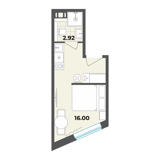 Студия 18.9 м²