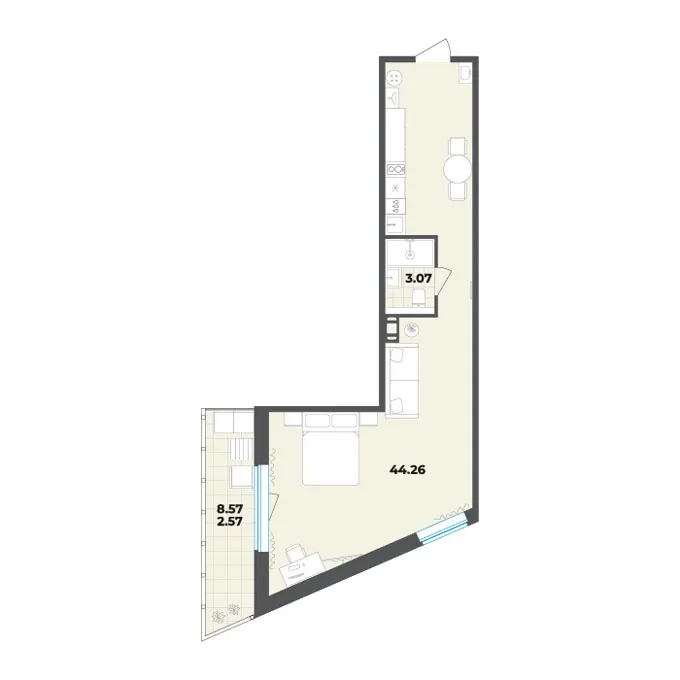 Студия 49.9 м²