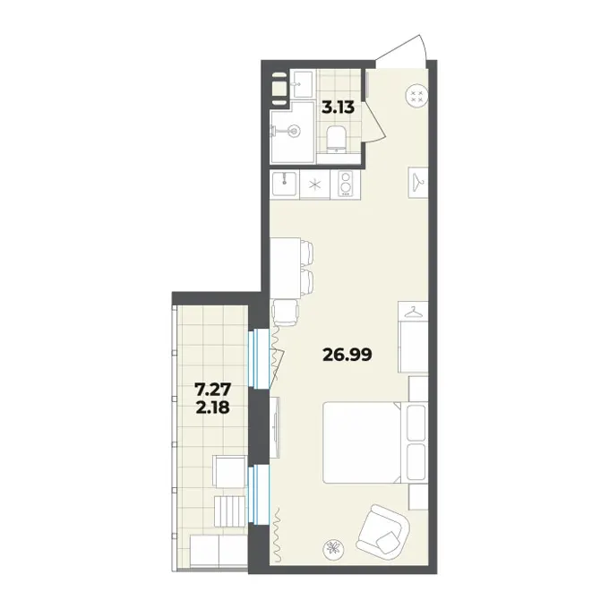 Студия 32.3 м²