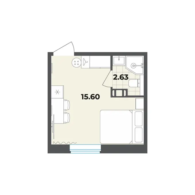 Студия 32.8 м²