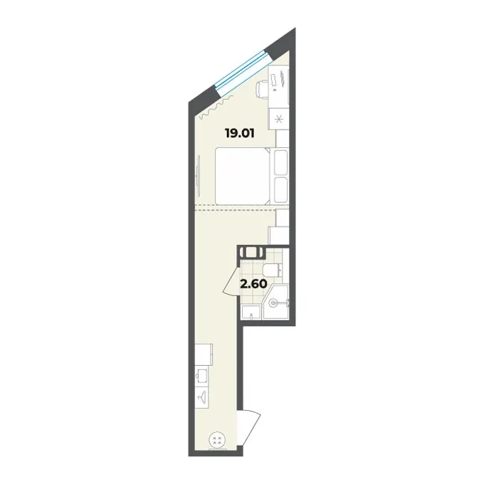 Студия 21.6 м²