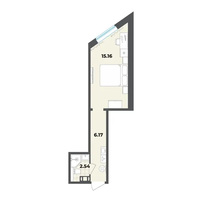 Студия 23.9 м²