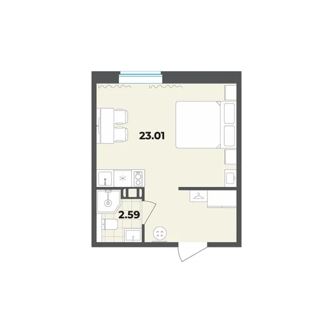 Студия 25.6 м²