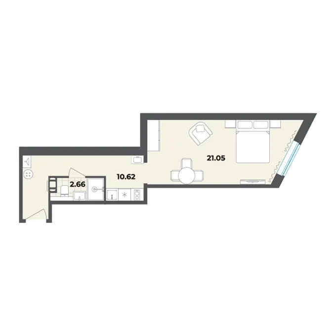 Студия 34.3 м²