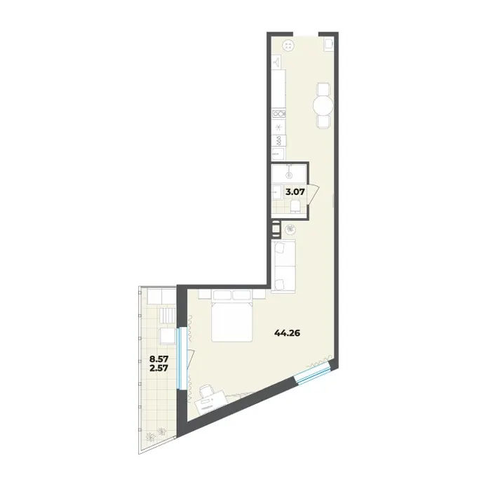 Студия 49.9 м²