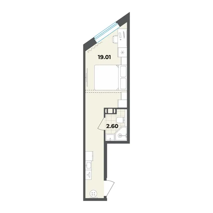 Студия 21.6 м²