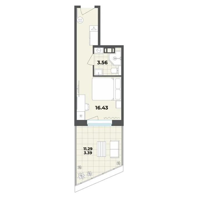 Студия 23.4 м²