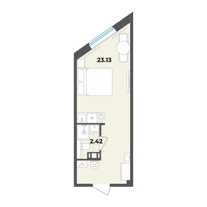 Студия 25.6 м²