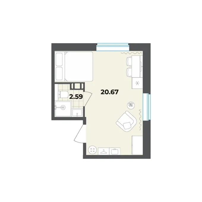Студия 23.3 м²