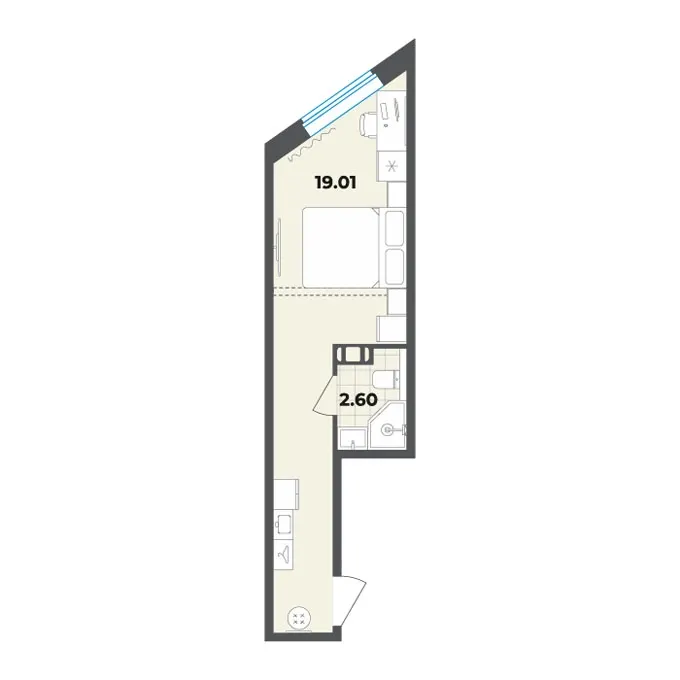 Студия 21.6 м²