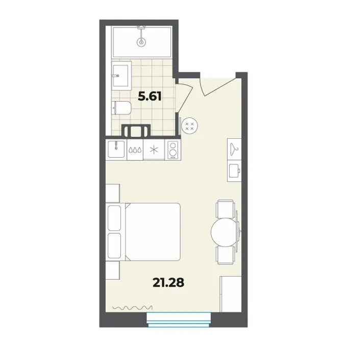 Студия 26.9 м²