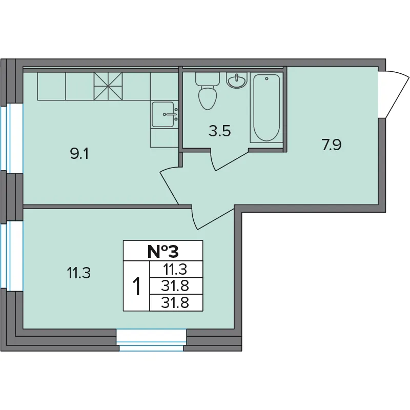1-комн. 31.8 м²