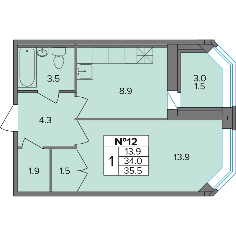 1-комн. 35.5 м²
