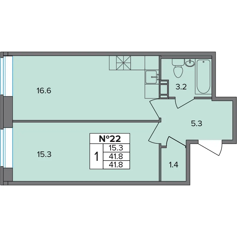1-комн. 41.8 м²