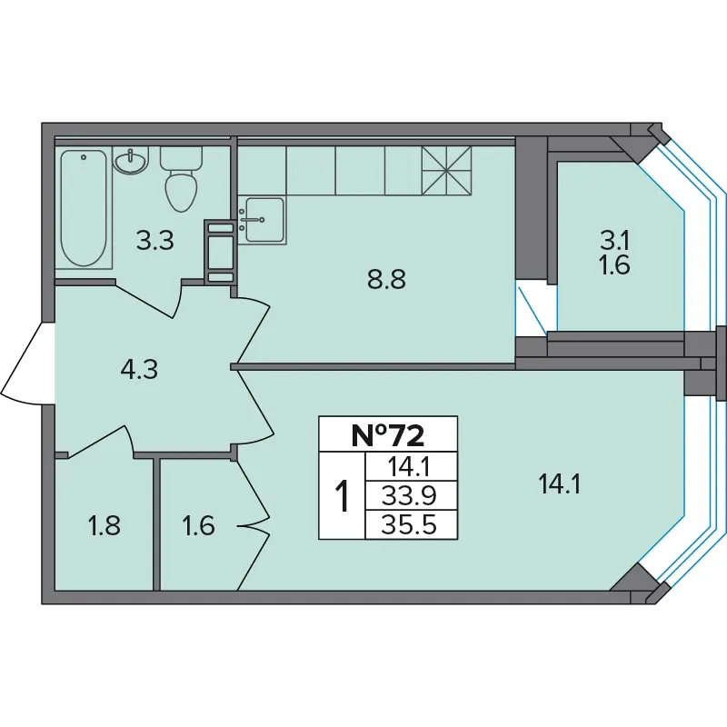1-комн. 35.5 м²