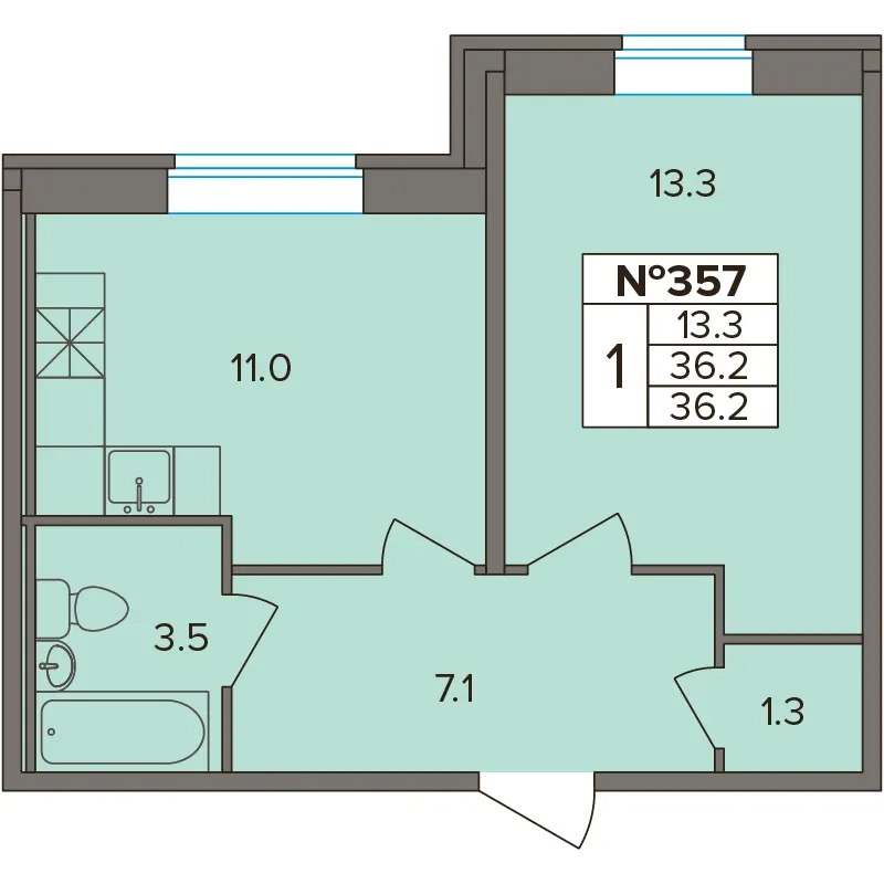 1-комн. 36.2 м²