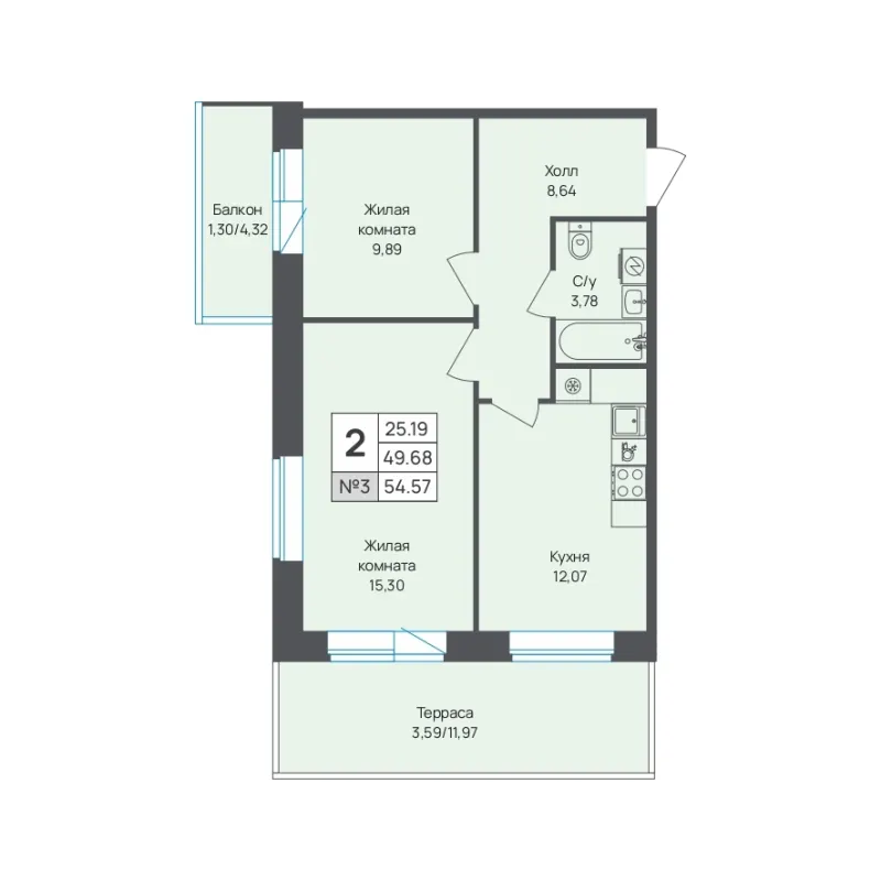 2-комн. 54.6 м²