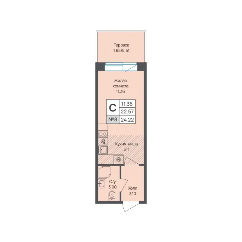 Студия 24.2 м²