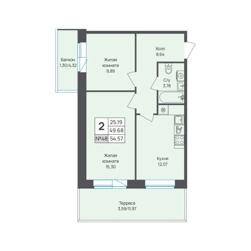 2-комн. 54.6 м²