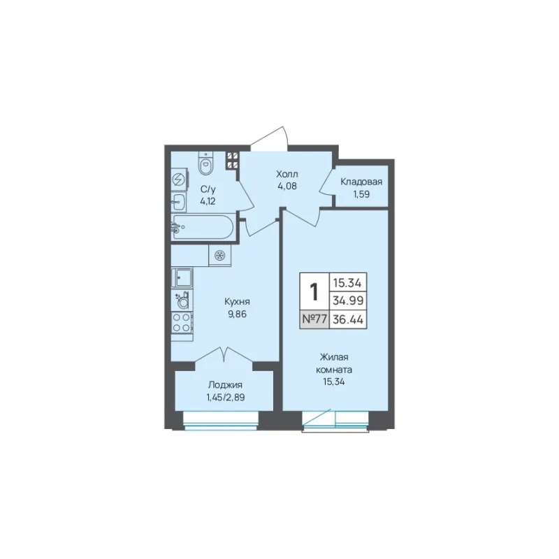 1-комн. 36.4 м²