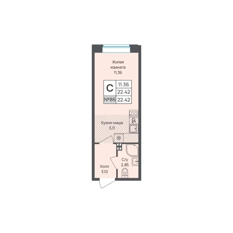 Студия 22.4 м²