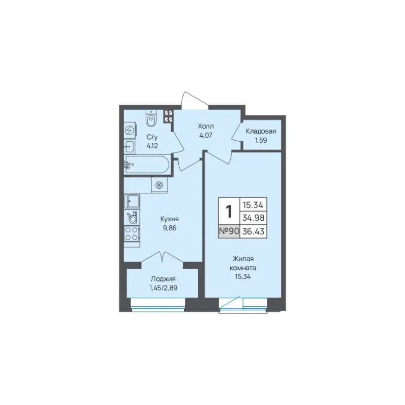 1-комн. 36.4 м²